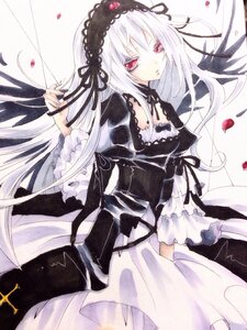 Rating: Safe Score: 0 Tags: 1girl black_ribbon dress flower frills hairband image lolita_fashion lolita_hairband long_hair long_sleeves looking_at_viewer marker_(medium) neck_ribbon petals red_eyes ribbon rose rose_petals silver_hair solo suigintou traditional_media very_long_hair white_hair User: admin