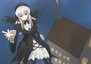 Rating: Safe Score: 0 Tags: 1girl black_dress black_wings box dress flower frills hairband image juliet_sleeves long_hair long_sleeves looking_at_viewer red_eyes rose silver_hair solo standing suigintou wings User: admin