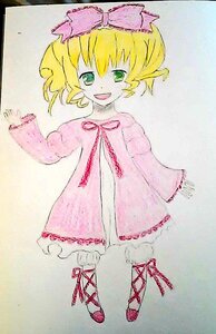 Rating: Safe Score: 0 Tags: 1girl :d blonde_hair bow dress green_eyes hair_bow hina_ichigo hinaichigo image long_sleeves looking_at_viewer open_mouth pink_bow pink_dress short_hair smile solo standing traditional_media watercolor_(medium) User: admin