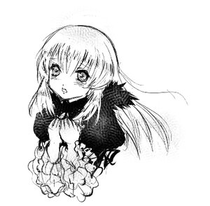 Rating: Safe Score: 0 Tags: 1girl blush dress greyscale image long_hair long_sleeves looking_at_viewer monochrome simple_background solo suigintou tears upper_body white_background User: admin