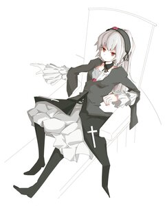 Rating: Safe Score: 0 Tags: 1girl bangs black_legwear closed_mouth dress frills full_body hairband image long_hair long_sleeves looking_at_viewer pantyhose red_eyes ribbon silver_hair solo suigintou User: admin