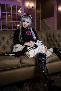 Rating: Safe Score: 0 Tags: 1girl boots dress flower frills gothic_lolita lolita_fashion long_hair pantyhose rose silver_hair sitting solo suigintou User: admin