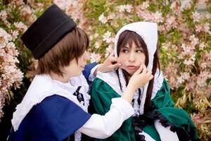 Rating: Safe Score: 0 Tags: blurry brown_hair cherry_blossoms couple crossdressing depth_of_field dress flower green_dress hat long_sleeves looking_at_another multiple_cosplay outdoors siblings sisters smile souseiseki suiseiseki tagme twins User: admin