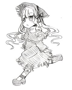 Rating: Safe Score: 0 Tags: 1girl bangs blunt_bangs blush closed_mouth dress eyebrows_visible_through_hair flower frills full_body greyscale image long_hair long_sleeves monochrome rose shinku solo standing striped white_background User: admin