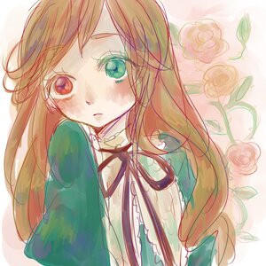 Rating: Safe Score: 0 Tags: 1girl blush brown_hair flower green_eyes image long_hair long_sleeves looking_at_viewer neck_ribbon ribbon rose solo suiseiseki tears upper_body User: admin