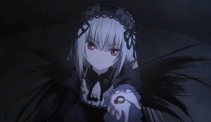 Rating: Safe Score: 3 Tags: 1girl bangs black_dress black_ribbon black_wings closed_mouth detached_collar dress eyebrows_visible_through_hair frills hairband image long_hair long_sleeves looking_at_viewer red_eyes ribbon silver_hair smile solo suigintou wings User: admin