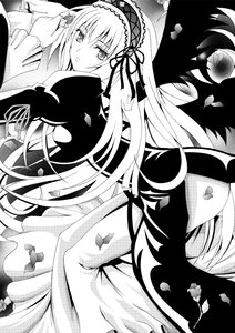 Rating: Safe Score: 3 Tags: 1girl dress flower frills greyscale hairband image lolita_hairband long_hair long_sleeves looking_at_viewer monochrome petals rose solo suigintou very_long_hair wings User: admin