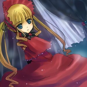 Rating: Safe Score: 0 Tags: 1girl blonde_hair blue_eyes bonnet bow bowtie dress flower green_bow image long_hair long_sleeves looking_at_viewer red_dress rose shinku sitting solo very_long_hair User: admin