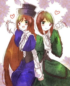 Rating: Safe Score: 0 Tags: 2girls blue_dress brown_hair costume_switch dress green_dress green_eyes hat heart heterochromia holding_hands image long_hair long_sleeves looking_at_viewer multiple_girls open_mouth red_eyes siblings sisters smile souseiseki suiseiseki twins very_long_hair User: admin