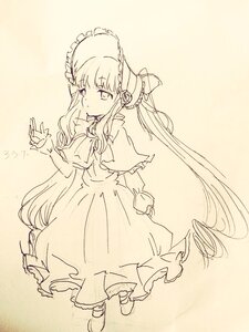 Rating: Safe Score: 0 Tags: 1girl bangs bow capelet closed_mouth dress eyebrows_visible_through_hair frills full_body image long_hair long_sleeves looking_at_viewer monochrome shinku shoes smile solo standing very_long_hair User: admin