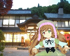 Rating: Safe Score: 0 Tags: 1girl brown_hair building bush dress frills green_dress green_eyes head_scarf heterochromia image long_hair long_sleeves looking_at_viewer outdoors red_eyes ribbon smile solo suiseiseki tree very_long_hair watering_can User: admin