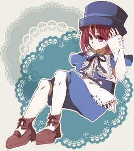 Rating: Safe Score: 0 Tags: 1boy bow dress frills full_body green_eyes hat heterochromia image long_sleeves red_eyes red_hair ribbon short_hair sitting solo souseiseki top_hat User: admin