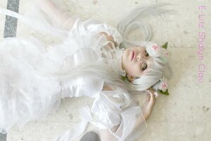 Rating: Safe Score: 0 Tags: 1girl dress flower green_eyes jewelry kirakishou lips long_hair lying on_back solo white_dress white_hair User: admin