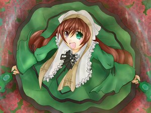 Rating: Safe Score: 0 Tags: 1girl :d brown_hair dress flower frills from_above green_dress green_eyes hat heterochromia holding image long_hair long_sleeves looking_at_viewer open_mouth pink_rose red_eyes rose smile solo suiseiseki very_long_hair watering_can User: admin