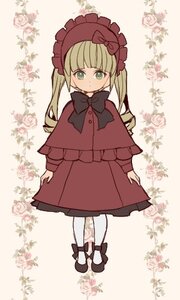 Rating: Safe Score: 0 Tags: 1girl blonde_hair bonnet bow bowtie capelet dress flower full_body green_eyes image long_hair long_sleeves looking_at_viewer pantyhose rose shinku shoes solo standing striped white_legwear User: admin