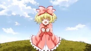 Rating: Safe Score: 0 Tags: 1girl :d ^_^ blonde_hair blue_sky bow closed_eyes cloud day dress drill_hair field grass hair_bow hina_ichigo hinaichigo image long_sleeves open_mouth outdoors pink_bow pink_dress short_hair sky smile solo standing User: admin