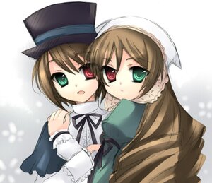 Rating: Safe Score: 0 Tags: 2girls :d black_ribbon brown_hair collar dress green_dress green_eyes hat head_scarf heterochromia image long_sleeves looking_at_viewer multiple_girls open_mouth pair red_eyes short_hair siblings simple_background sisters smile souseiseki suiseiseki top_hat twins white_background User: admin