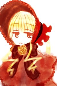 Rating: Safe Score: 0 Tags: 1girl blonde_hair bonnet dress drill_hair flower frills image long_sleeves looking_at_viewer rose shinku solo upper_body white_background User: admin