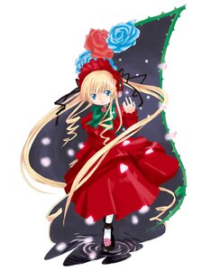 Rating: Safe Score: 0 Tags: 1girl blonde_hair blue_eyes bonnet bow bowtie dress flower full_body green_bow image long_hair long_sleeves looking_at_viewer pantyhose petals pink_rose red_dress rose rose_petals shinku shoes sidelocks solo standing twintails very_long_hair User: admin