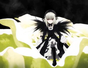 Rating: Safe Score: 0 Tags: 1girl bangs black_dress black_footwear black_ribbon black_wings boots detached_collar dress feathers flower frills full_body hairband image long_hair long_sleeves looking_at_viewer red_eyes ribbon rose silver_hair solo suigintou wings User: admin