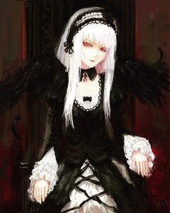 Rating: Safe Score: 0 Tags: 1girl bangs black_dress black_wings chair closed_mouth dress feathers frills gothic_lolita hairband image lolita_fashion long_hair long_sleeves looking_at_viewer red_eyes rose silver_hair sitting smile solo suigintou very_long_hair wings User: admin