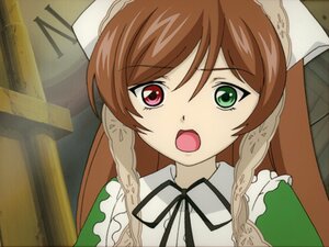 Rating: Safe Score: 0 Tags: 1girl braid brown_hair frills green_eyes head_scarf image long_hair maid neck_ribbon open_mouth red_eyes ribbon solo suiseiseki User: admin