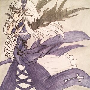 Rating: Safe Score: 0 Tags: 1girl dress flower frilled_sleeves frills hairband image long_hair long_sleeves profile puffy_sleeves ribbon rose solo suigintou traditional_media wings User: admin