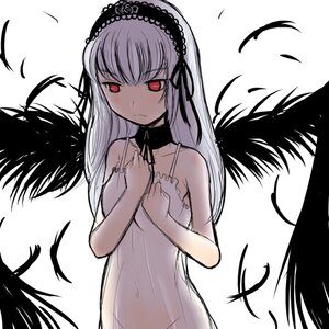 Rating: Safe Score: 0 Tags: 1girl bare_shoulders black_hair black_wings chemise dress enokids feathered_wings feathers hairband image lolita_hairband long_hair looking_at_viewer lowres multiple_girls red_eyes rozen_maiden see-through silver_hair simple_background solo suigintou white_background wings User: admin