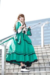 Rating: Safe Score: 0 Tags: 1girl brown_hair closed_eyes dress full_body green_dress long_hair long_sleeves solo standing suiseiseki User: admin