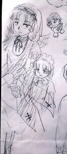 Rating: Safe Score: 0 Tags: 3girls dress image long_sleeves looking_at_viewer monochrome multiple_girls pair shinku short_hair siblings sisters sketch suigintou wings User: admin