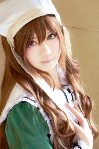 Rating: Safe Score: 0 Tags: 1girl auto_tagged brown_hair closed_mouth dress green_eyes hat head_scarf lips long_hair looking_at_viewer smile solo suiseiseki traditional_media User: admin