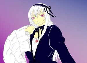 Rating: Safe Score: 0 Tags: 1girl bangs black_ribbon detached_collar dress frilled_sleeves frills gradient gradient_background hairband image juliet_sleeves long_hair long_sleeves looking_at_viewer pink_eyes puffy_sleeves purple_background ribbon rose simple_background solo suigintou upper_body wings User: admin