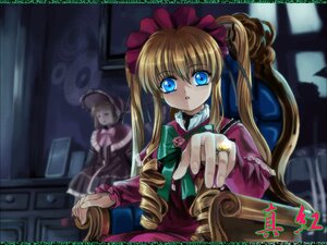 Rating: Safe Score: 0 Tags: 1girl blonde_hair blue_eyes bonnet bow chair dress drill_hair flower frills image jewelry long_hair long_sleeves red_dress ring shinku solo twin_drills twintails watermark User: admin