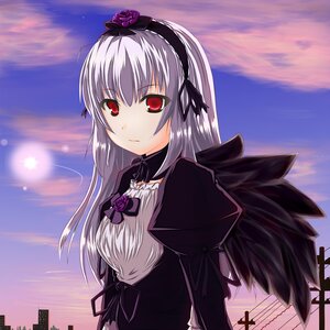 Rating: Safe Score: 0 Tags: 1girl black_dress black_wings dress flower frills hairband image lens_flare long_hair long_sleeves looking_at_viewer red_eyes rose silver_hair sky solo suigintou water wings User: admin