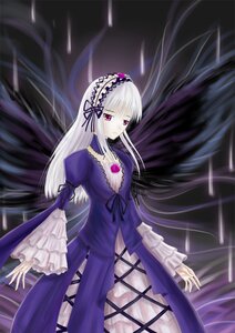 Rating: Safe Score: 0 Tags: 1girl bangs dress frilled_sleeves frills hairband image long_hair long_sleeves looking_at_viewer puffy_sleeves red_eyes ribbon silver_hair solo suigintou very_long_hair wings User: admin