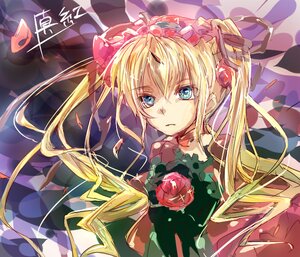 Rating: Safe Score: 0 Tags: 1girl blonde_hair blue_eyes bow dress flower image long_hair looking_at_viewer red_flower red_rose rose shinku solo twintails User: admin