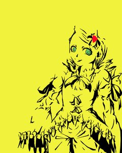 Rating: Safe Score: 0 Tags: 1girl bow cowboy_shot hairclip heart image kanaria looking_at_viewer monochrome simple_background smile solo yellow_background yellow_theme User: admin