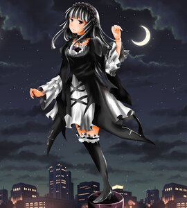 Rating: Safe Score: 0 Tags: 1girl black_hair city cloud crescent_moon gothic_lolita image long_hair moon night night_sky sky solo star_(sky) starry_sky suigintou thighhighs User: admin