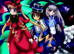 Rating: Safe Score: 0 Tags: 3girls blonde_hair blue_dress blue_eyes bow brown_hair dress frills hat image long_hair long_sleeves looking_at_viewer multiple multiple_girls red_dress red_eyes shinku silver_hair standing tagme top_hat twintails very_long_hair wings User: admin