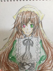 Rating: Safe Score: 0 Tags: 1girl artist_name brown_hair dress frills green_eyes head_scarf heterochromia image long_hair long_sleeves looking_at_viewer red_eyes smile solo suiseiseki traditional_media very_long_hair watercolor_(medium) User: admin