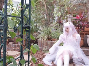 Rating: Safe Score: 0 Tags: 1girl dress kirakishou leaf long_hair moss overgrown plant potted_plant scenery sitting solo white_dress white_hair User: admin