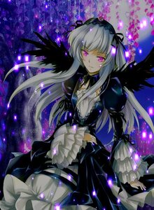 Rating: Safe Score: 0 Tags: 1girl black_wings detached_collar dress frilled_sleeves frills hairband image long_hair long_sleeves looking_at_viewer pink_eyes silver_hair solo suigintou wings User: admin