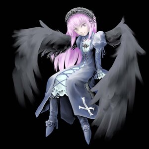 Rating: Safe Score: 0 Tags: 1girl angel_wings black_background black_wings boots dress feathered_wings feathers frills full_body hairband image lolita_hairband long_hair long_sleeves looking_at_viewer pink_hair ribbon solo suigintou wings User: admin