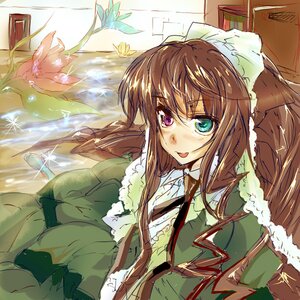 Rating: Safe Score: 0 Tags: 1girl book brown_hair dress flower green_dress heterochromia image long_hair long_sleeves plant solo suiseiseki tongue tongue_out User: admin