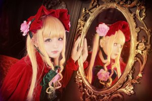 Rating: Safe Score: 0 Tags: 1girl bangs blonde_hair blue_eyes flower hair_flower hair_ornament jewelry lips long_hair looking_at_viewer portrait realistic rose shinku solo User: admin