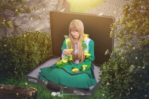 Rating: Safe Score: 0 Tags: 1girl blonde_hair dress flower grass green_dress long_hair outdoors sitting solo suiseiseki yellow_flower User: admin