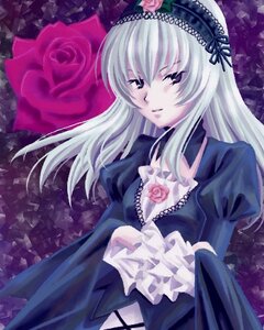 Rating: Safe Score: 0 Tags: 1girl dress flower frills gothic_lolita hairband image long_hair long_sleeves pink_flower pink_rose puffy_sleeves rose silver_hair solo suigintou User: admin