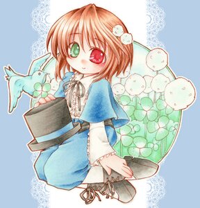 Rating: Safe Score: 0 Tags: 1girl blue_background blue_dress boots brown_hair capelet cross-laced_footwear green_eyes hat heterochromia image lace-up_boots long_sleeves looking_at_viewer red_eyes short_hair smile solo souseiseki User: admin