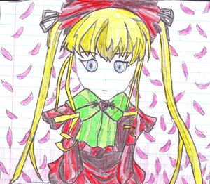 Rating: Safe Score: 0 Tags: 1girl blonde_hair blue_eyes blush cherry_blossoms dress image long_hair marker_(medium) petals pink_flower ribbon rose rose_petals shinku solo tears traditional_media twintails watercolor_(medium) User: admin