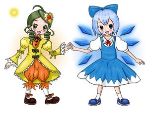 Rating: Safe Score: 0 Tags: 2girls ahoge blue_eyes blue_hair bow cirno dress green_eyes green_hair holding_hands image kanaria long_sleeves mary_janes multiple_girls open_mouth puffy_sleeves shoes short_hair smile solo wings User: admin